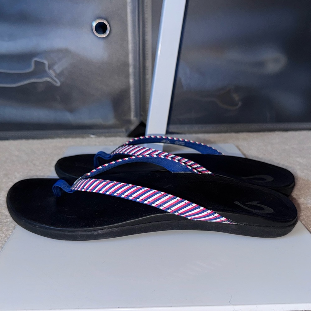 Oulkai Ho’Opio Flip Flops in Red/White/Blue Stripes Women’s 9 - Picture 5 of 11
